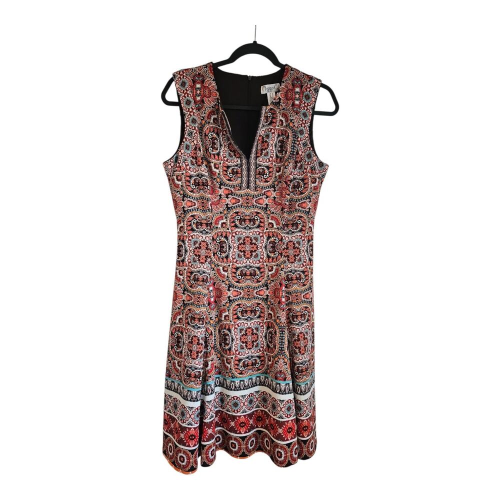 Maggie L. Sheath Dress Size 10 Sleeveless Split Neck Stretch Lined BOHO Retro